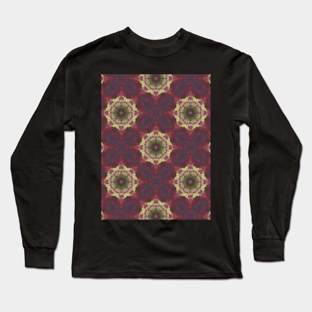 Green Stars Surrounded by Maroon Circles Pattern - WelshDesignsTP003 Long Sleeve T-Shirt by WelshDesigns